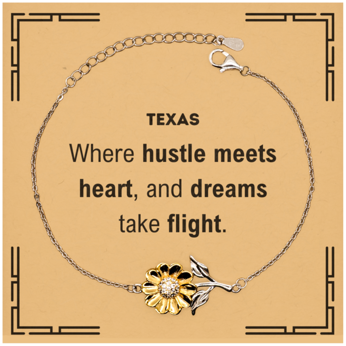 Texas: Where hustle meets heart, and dreams take flight, Texas Card Gifts, Proud Texas Christmas Birthday Texas Sunflower Bracelet, Texas State People, Men, Women, Friends