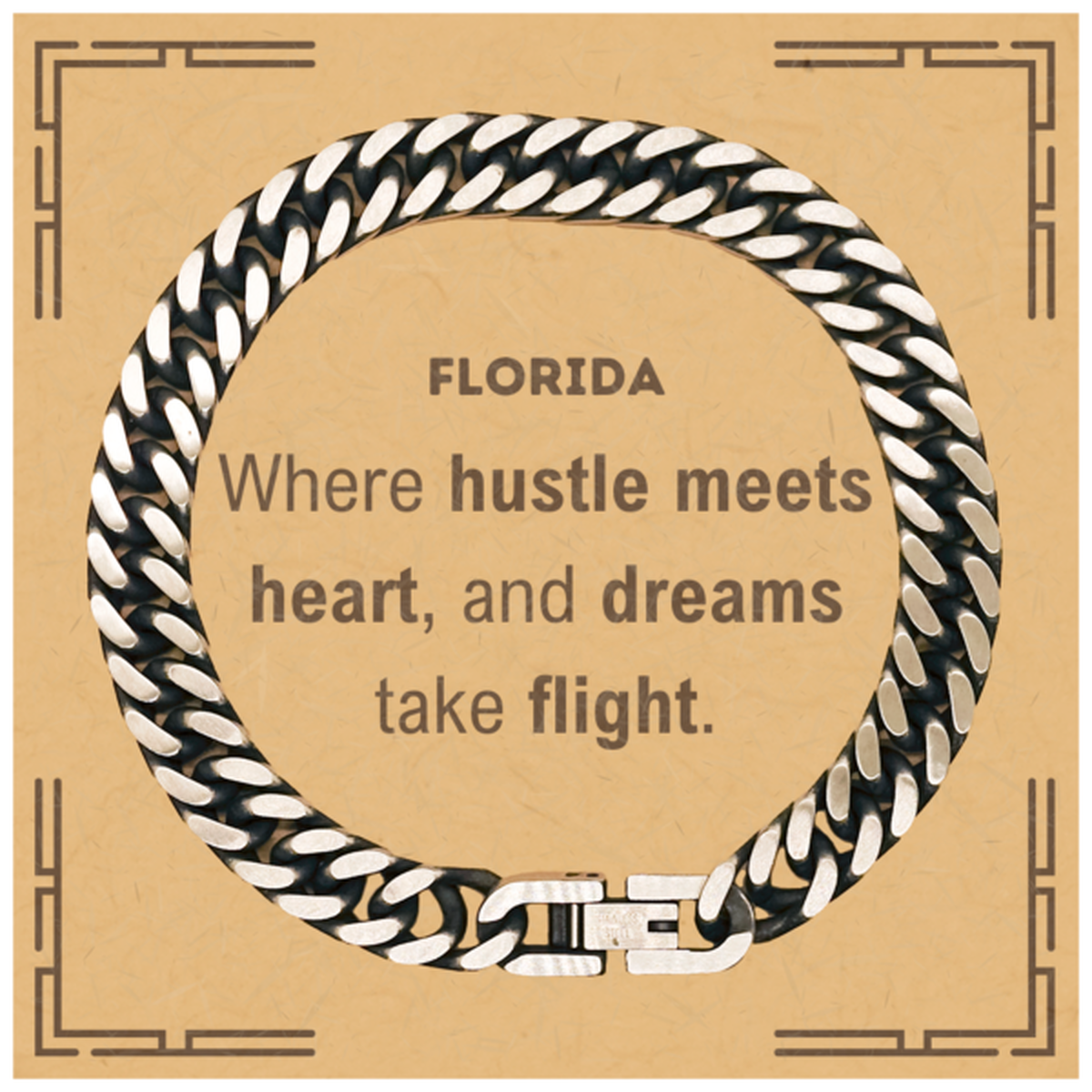 Florida: Where hustle meets heart, and dreams take flight, Florida Card Gifts, Proud Florida Christmas Birthday Florida Cuban Link Chain Bracelet, Florida State People, Men, Women, Friends