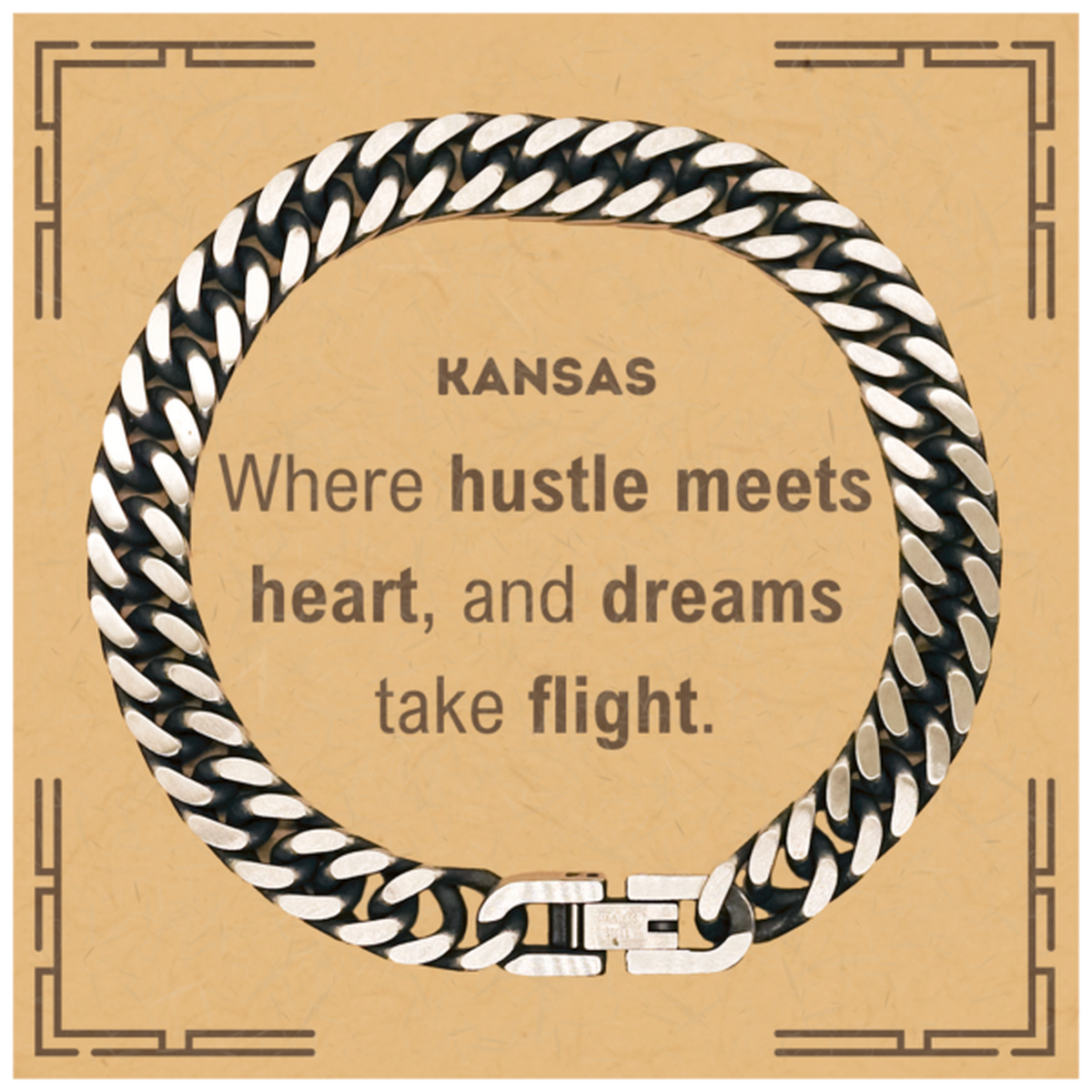 Kansas: Where hustle meets heart, and dreams take flight, Kansas Card Gifts, Proud Kansas Christmas Birthday Kansas Cuban Link Chain Bracelet, Kansas State People, Men, Women, Friends