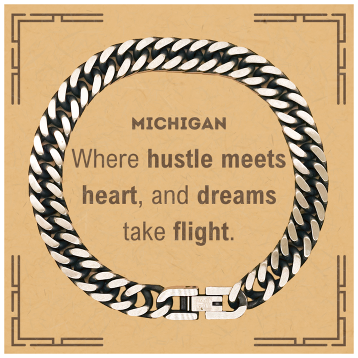 Michigan: Where hustle meets heart, and dreams take flight, Michigan Card Gifts, Proud Michigan Christmas Birthday Michigan Cuban Link Chain Bracelet, Michigan State People, Men, Women, Friends