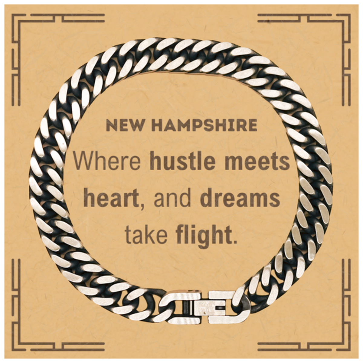 New Hampshire: Where hustle meets heart, and dreams take flight, New Hampshire Card Gifts, Proud New Hampshire Christmas Birthday New Hampshire Cuban Link Chain Bracelet, New Hampshire State People, Men, Women, Friends