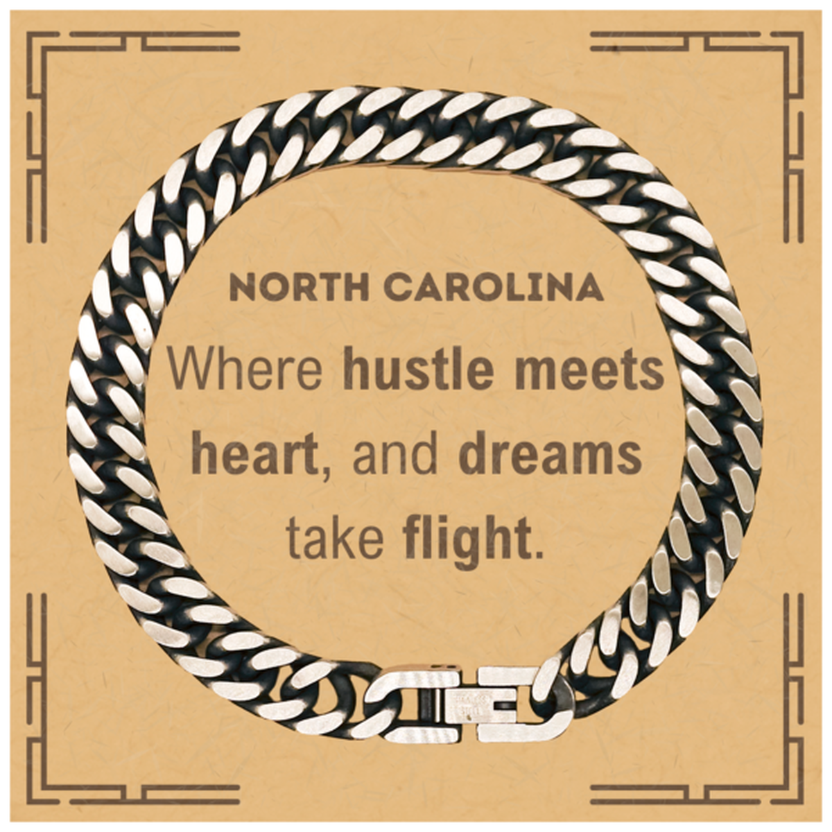 North Carolina: Where hustle meets heart, and dreams take flight, North Carolina Card Gifts, Proud North Carolina Christmas Birthday North Carolina Cuban Link Chain Bracelet, North Carolina State People, Men, Women, Friends