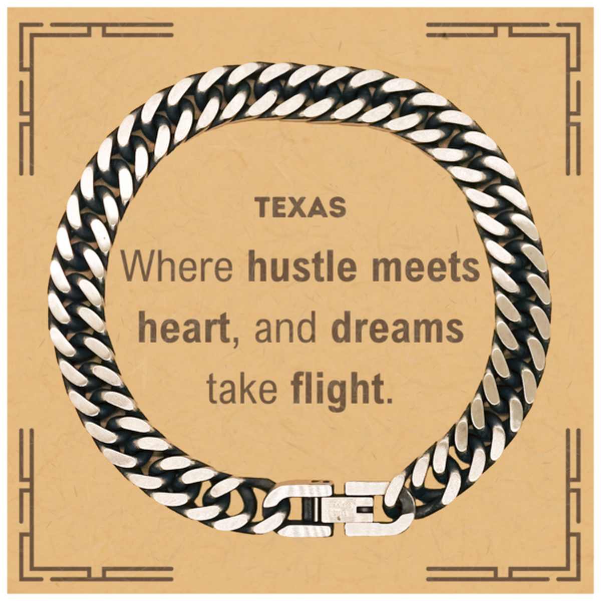 Texas: Where hustle meets heart, and dreams take flight, Texas Card Gifts, Proud Texas Christmas Birthday Texas Cuban Link Chain Bracelet, Texas State People, Men, Women, Friends