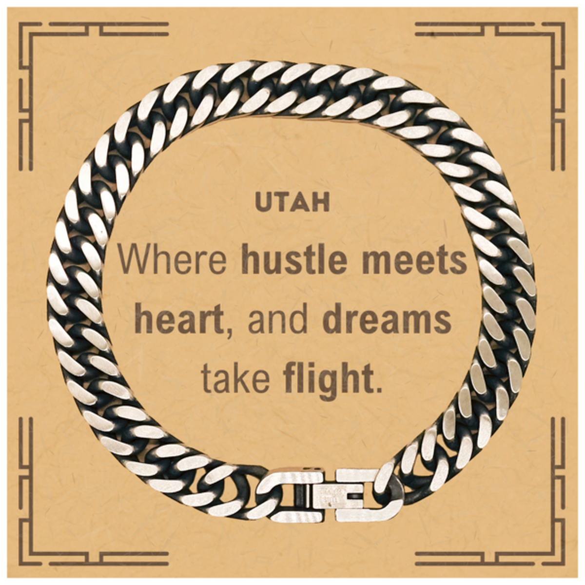 Utah: Where hustle meets heart, and dreams take flight, Utah Card Gifts, Proud Utah Christmas Birthday Utah Cuban Link Chain Bracelet, Utah State People, Men, Women, Friends