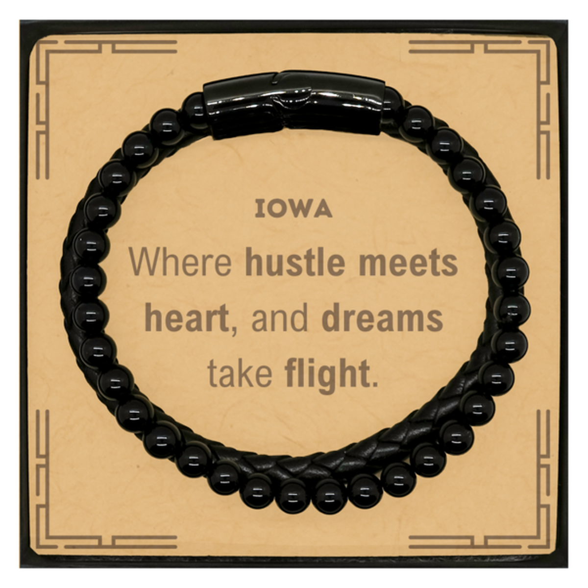 Iowa: Where hustle meets heart, and dreams take flight, Iowa Card Gifts, Proud Iowa Christmas Birthday Iowa Stone Leather Bracelets, Iowa State People, Men, Women, Friends
