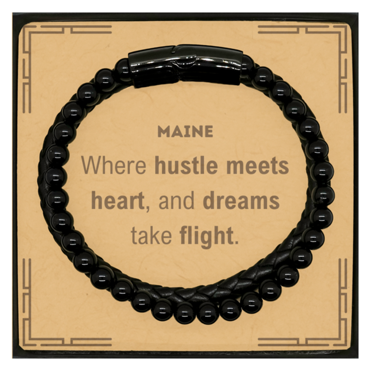 Maine Stone Leather Bracelet - Where Hustle Meets Heart | Inspirational Gift