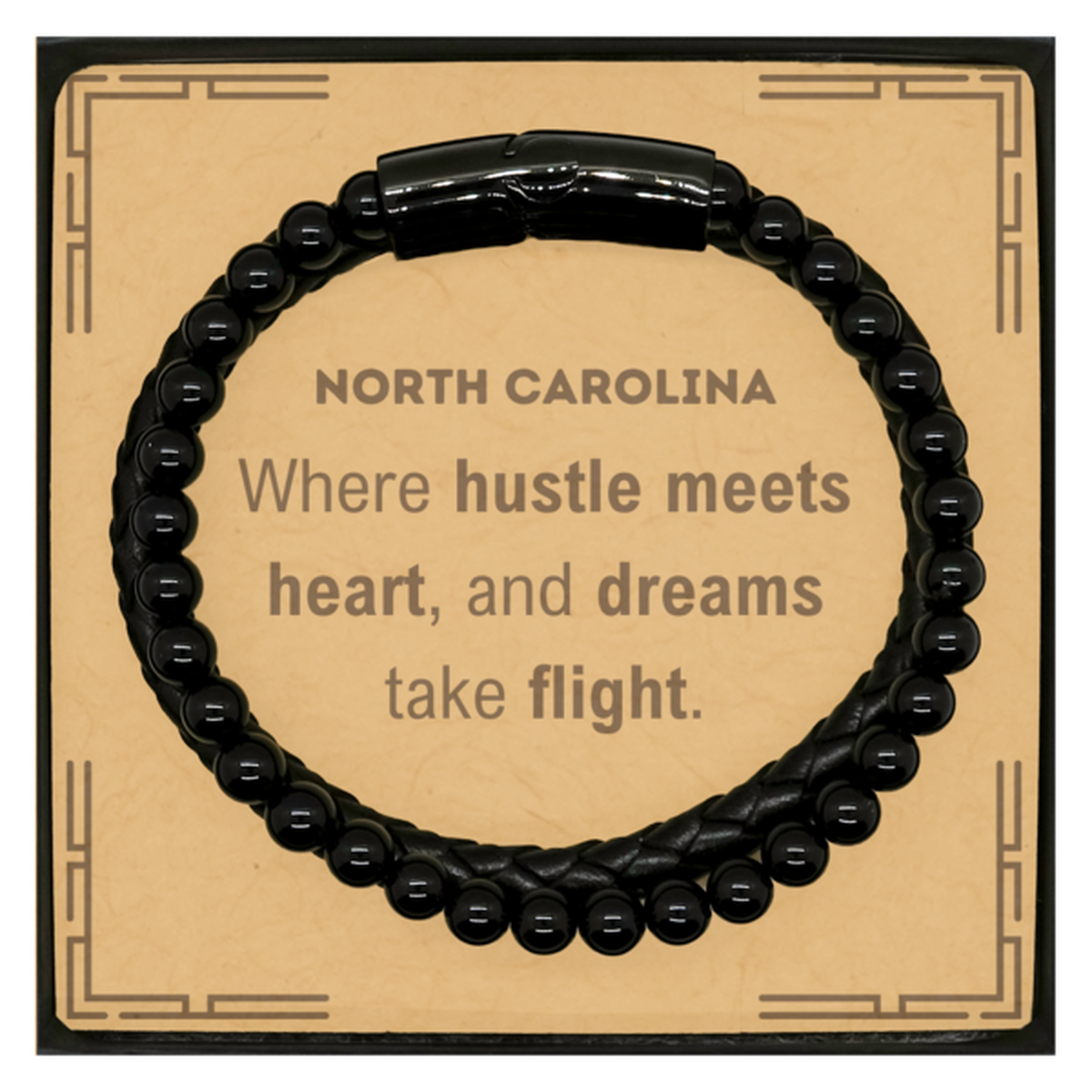 North Carolina: Where hustle meets heart, and dreams take flight, North Carolina Card Gifts, Proud North Carolina Christmas Birthday North Carolina Stone Leather Bracelets, North Carolina State People, Men, Women, Friends