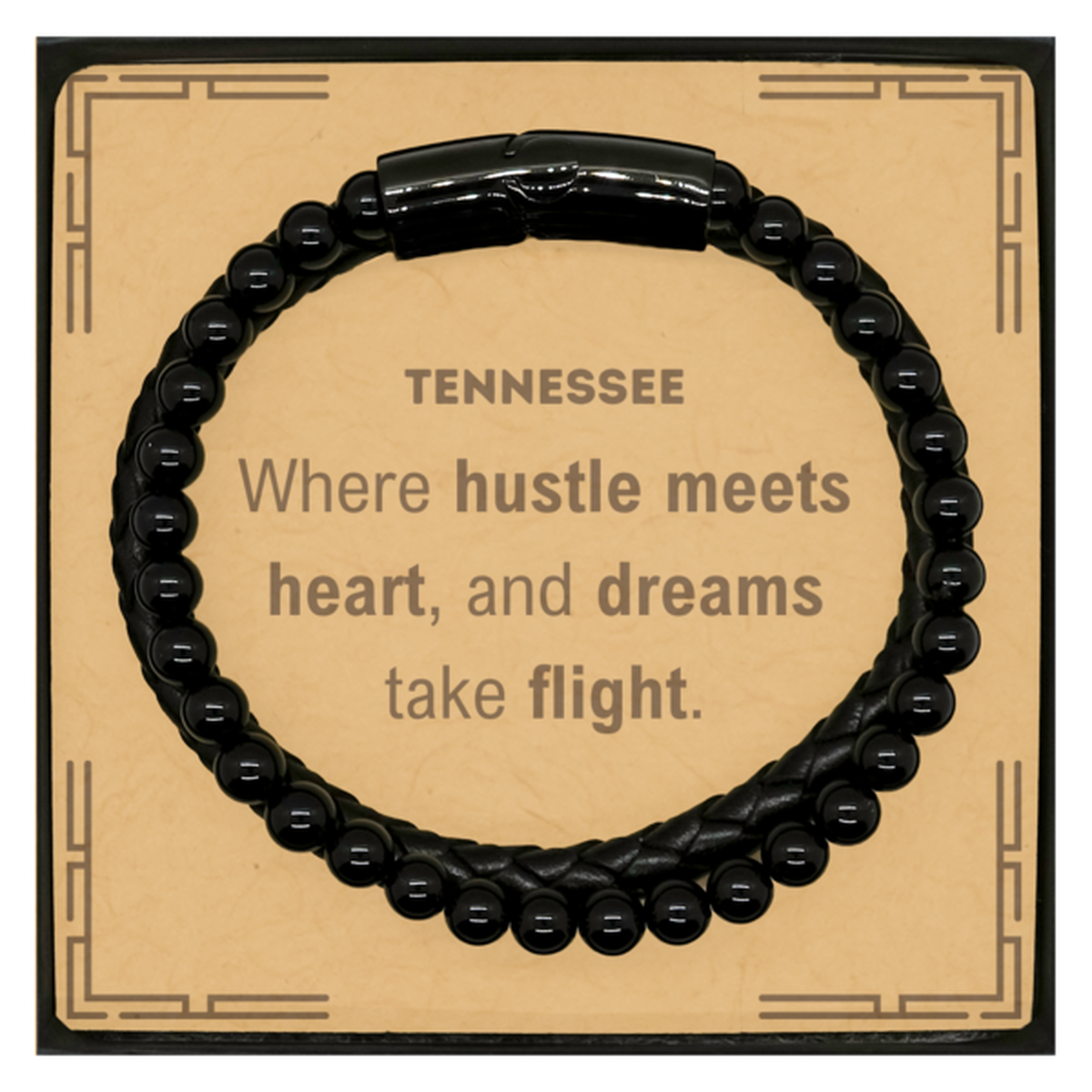 Tennessee: Where hustle meets heart, and dreams take flight, Tennessee Card Gifts, Proud Tennessee Christmas Birthday Tennessee Stone Leather Bracelets, Tennessee State People, Men, Women, Friends