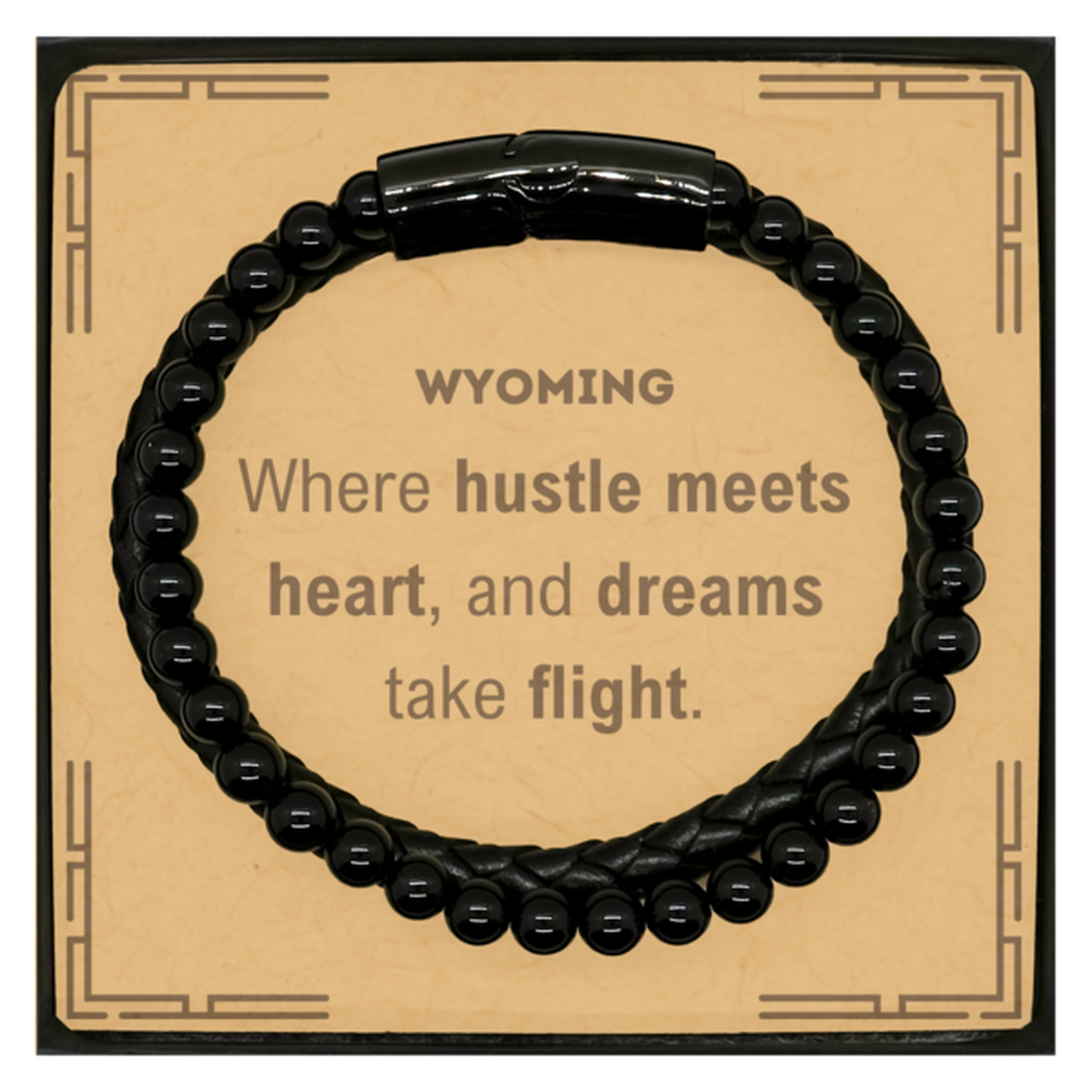 Wyoming: Where hustle meets heart, and dreams take flight, Wyoming Card Gifts, Proud Wyoming Christmas Birthday Wyoming Stone Leather Bracelets, Wyoming State People, Men, Women, Friends
