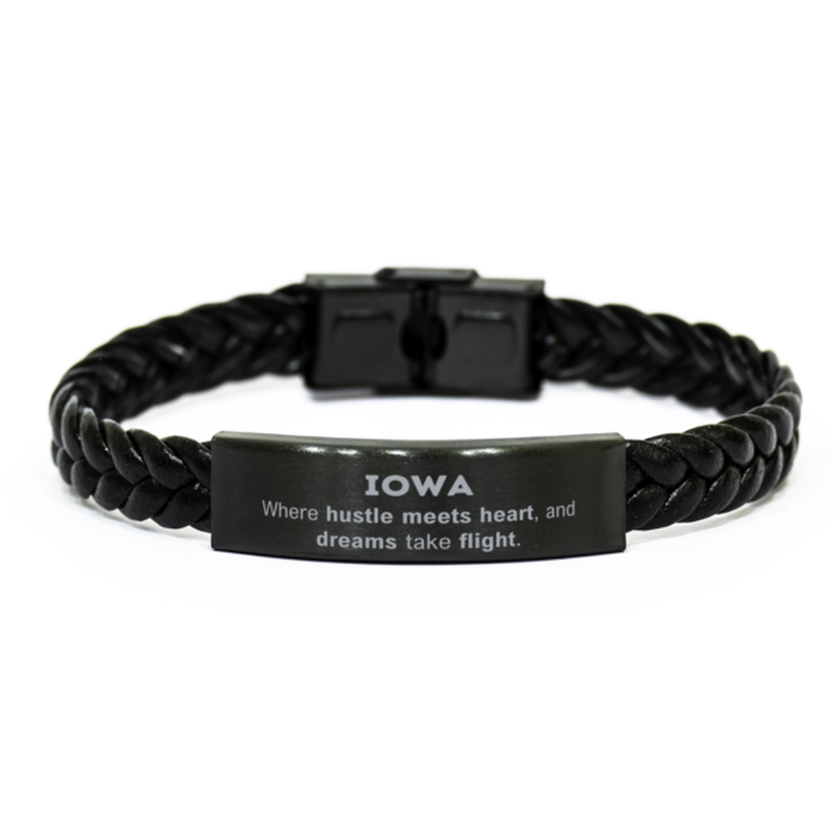 Iowa Pride Braided Leather Bracelet - Where Hustle Meets Heart | Perfect Gift for Iowa Lovers