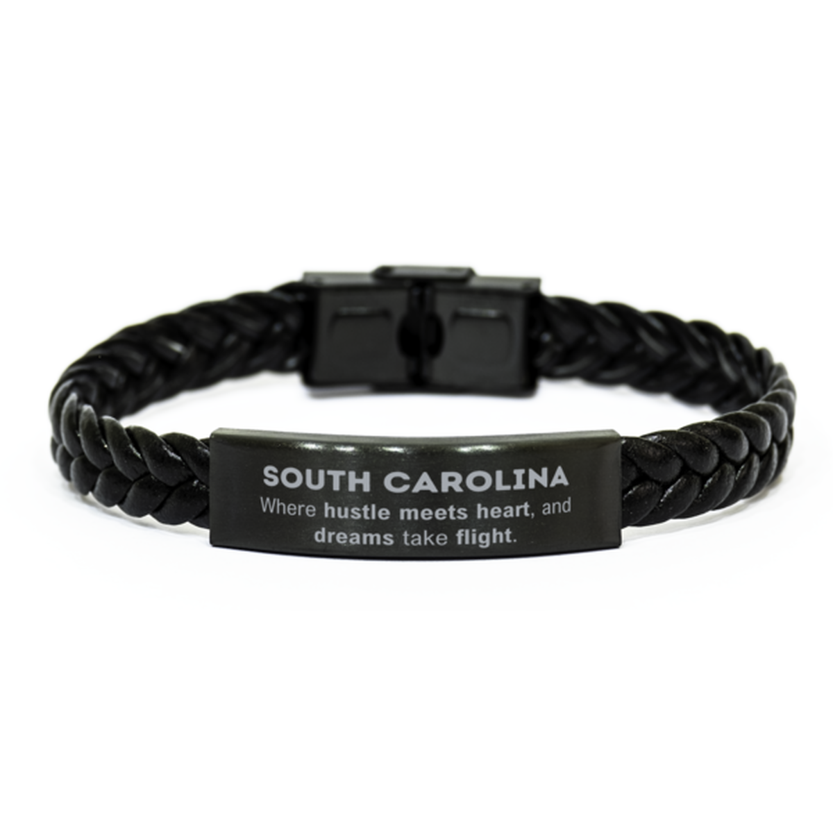 South Carolina: Where hustle meets heart, and dreams take flight, South Carolina Gifts, Proud South Carolina Christmas Birthday South Carolina Braided Leather Bracelet, South Carolina State People, Men, Women, Friends