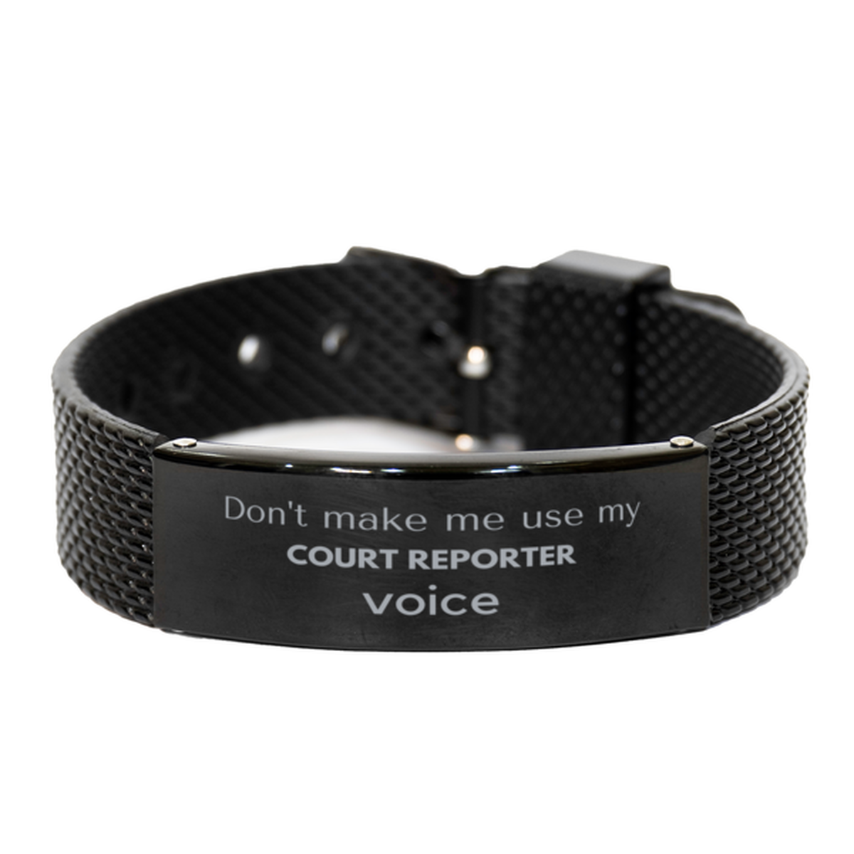 Don't make me use my Court Reporter voice, Sarcasm Court Reporter Gifts, Christmas Court Reporter Black Shark Mesh Bracelet Birthday Unique Gifts For Court Reporter Coworkers, Men, Women, Colleague, Friends
