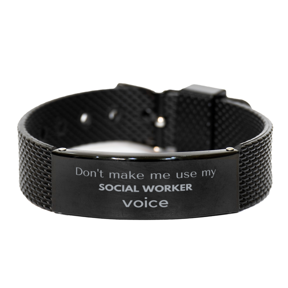 Don't make me use my Social Worker voice, Sarcasm Social Worker Gifts, Christmas Social Worker Black Shark Mesh Bracelet Birthday Unique Gifts For Social Worker Coworkers, Men, Women, Colleague, Friends