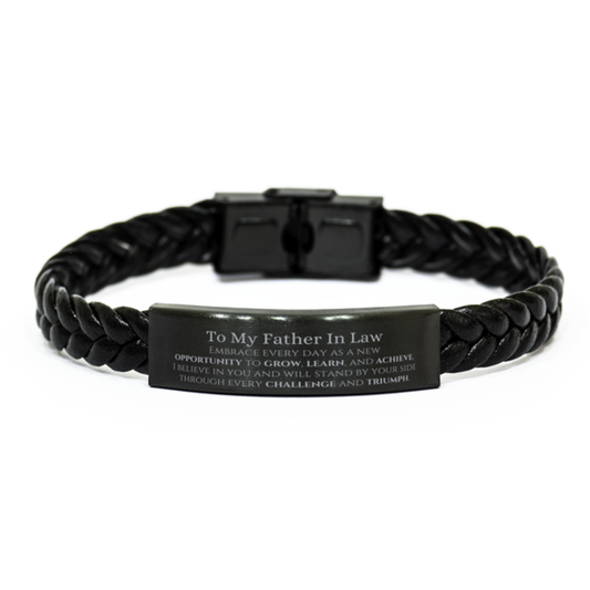 Father In Law Braided Leather Bracelet - Inspirational Design | Birthday & Christmas Gift