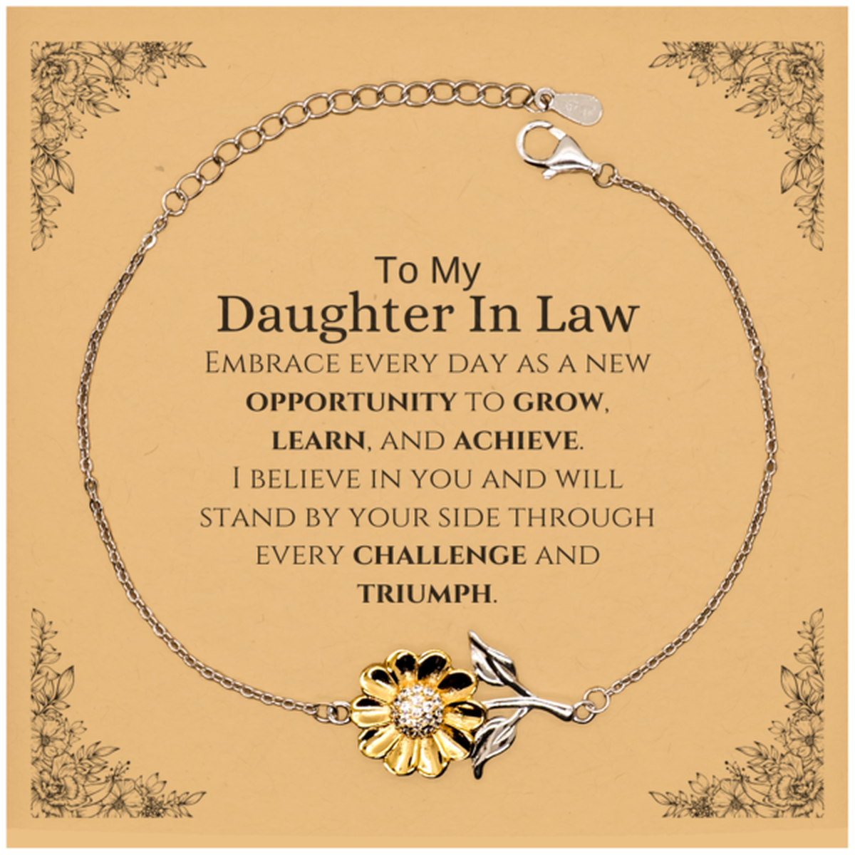 Daughter In Law Inspirational Sunflower Bracelet - I Believe In You | Birthday Christmas Gift