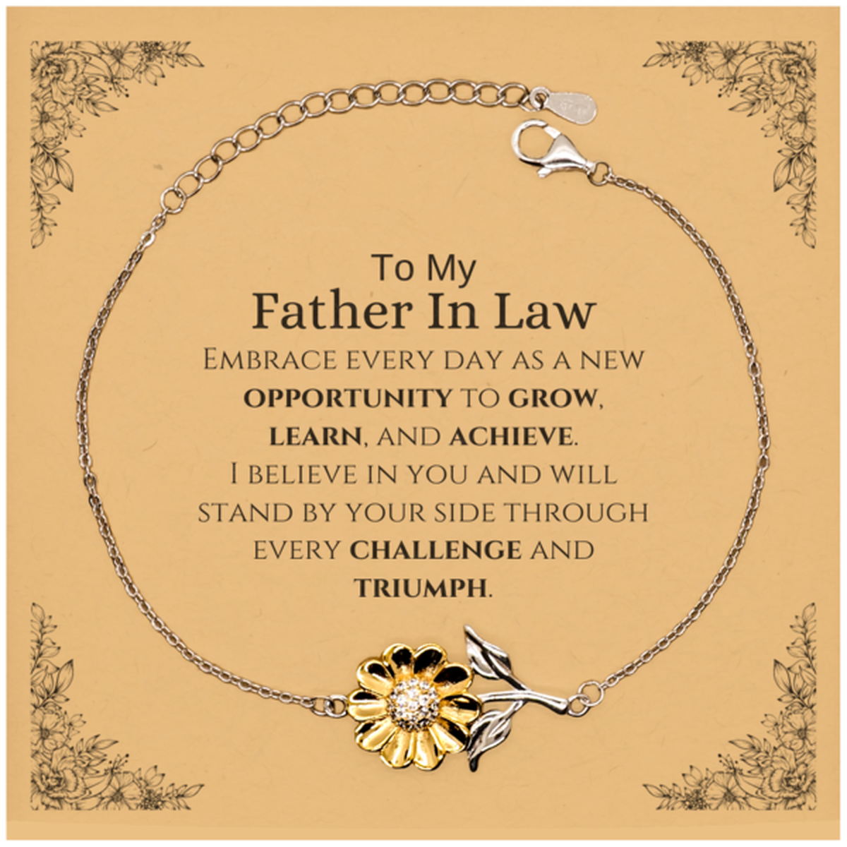 Father In Law Sunflower Bracelet - Inspirational Design | Birthday and Christmas Gift