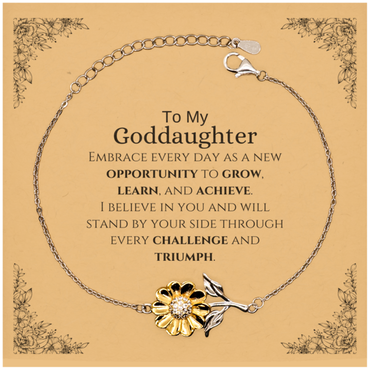 To My Goddaughter Gifts, I believe in you and will stand by your side, Inspirational Sunflower Bracelet For Goddaughter, Birthday Christmas Motivational Goddaughter Gifts