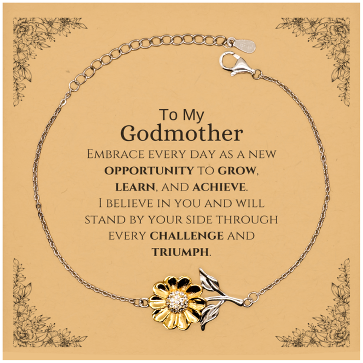 To My Godmother Gifts, I believe in you and will stand by your side, Inspirational Sunflower Bracelet For Godmother, Birthday Christmas Motivational Godmother Gifts