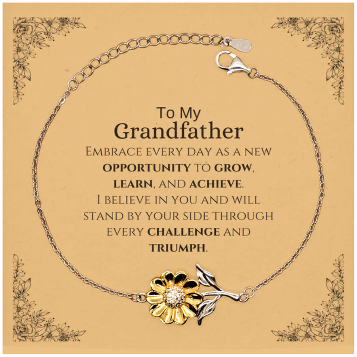 Grandfather Inspirational Sunflower Bracelet - I Believe in You | Birthday Christmas Gift