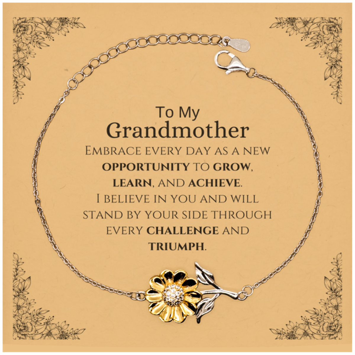 Grandmother Sunflower Bracelet - Inspirational Quote | Birthday & Christmas Gift