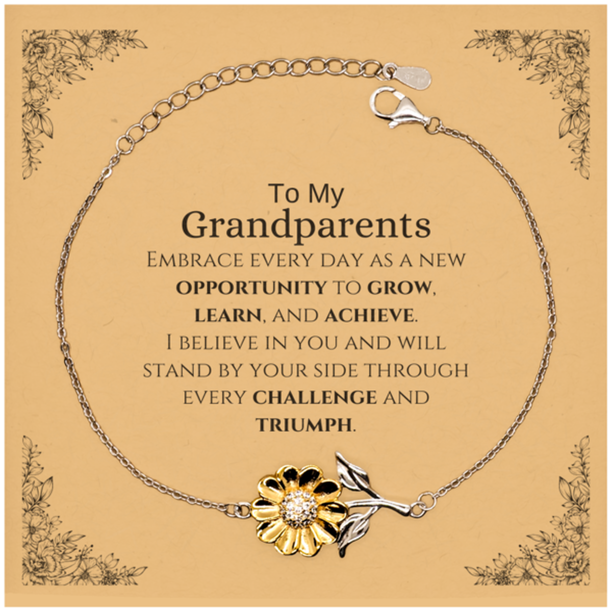 Grandparents Sunflower Bracelet - Inspirational Quote | Birthday & Christmas Gift