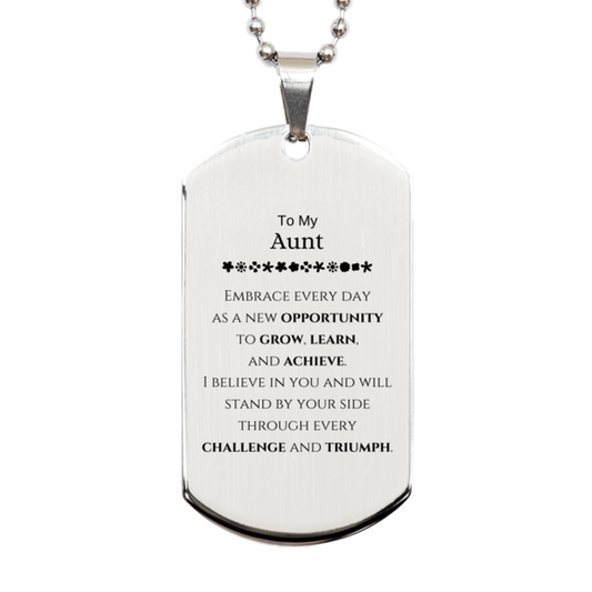Aunt Inspirational Silver Dog Tag Necklace - To My Aunt | Birthday Christmas Gift