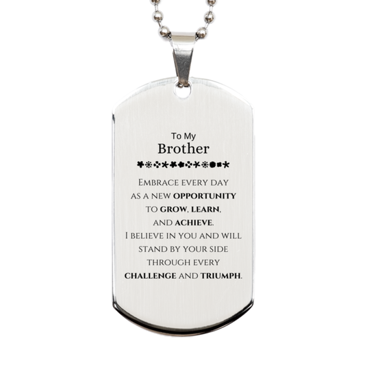 Brother Silver Dog Tag Necklace - Inspirational Message | Birthday and Christmas Gift