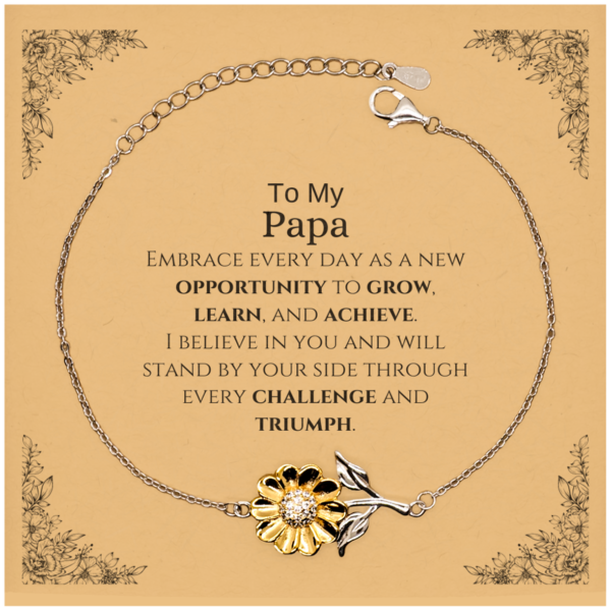Papa Sunflower Bracelet - Inspirational Quote | Birthday and Christmas Gift