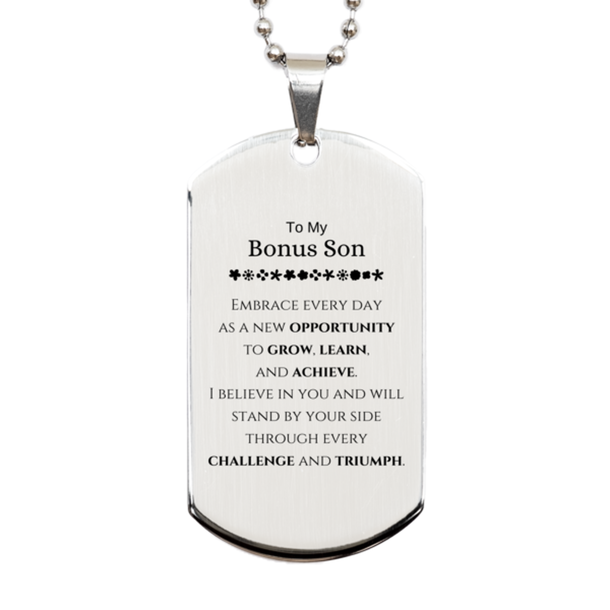 Bonus Son Inspirational Silver Dog Tag Necklace - I Believe in You | Birthday Christmas Gift