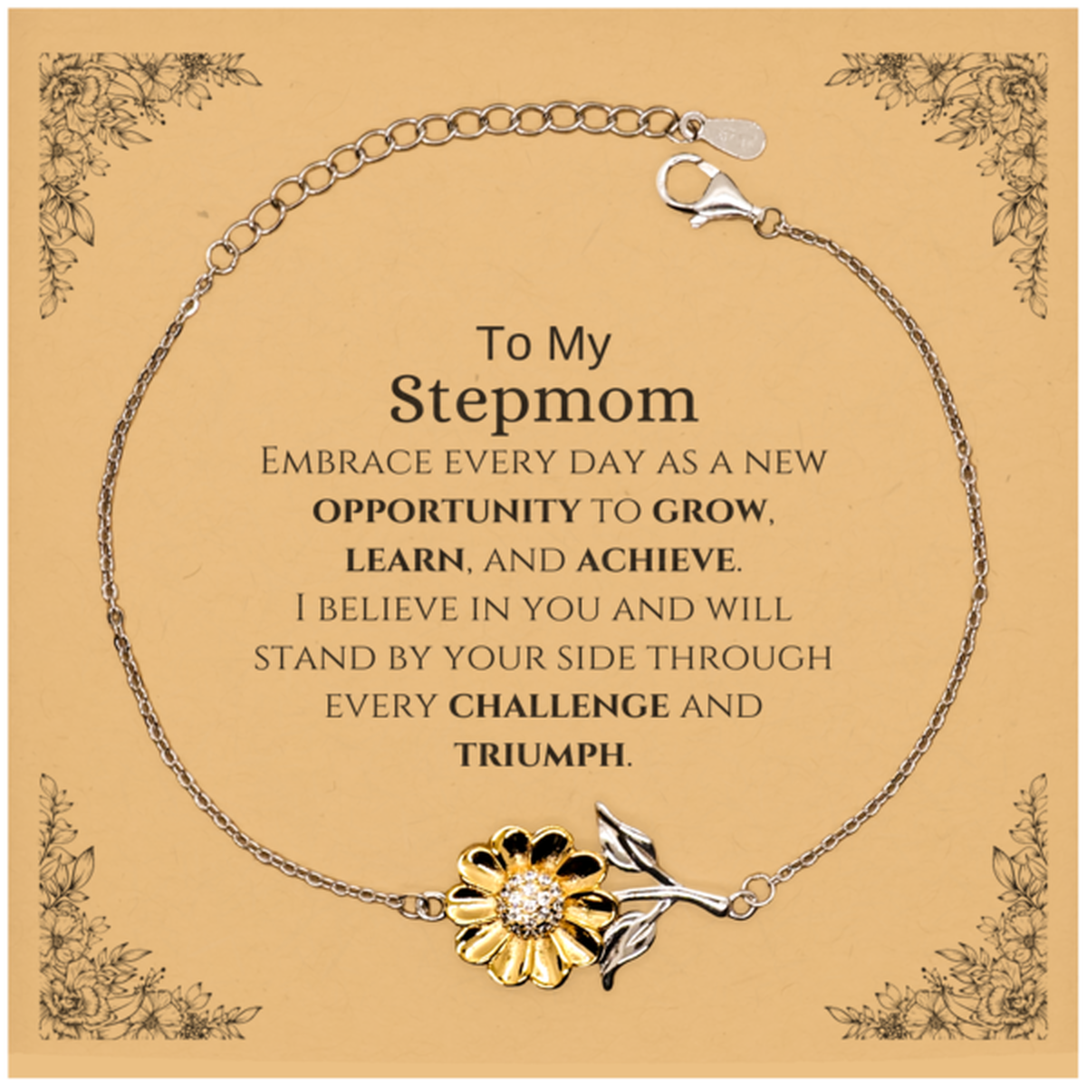 Stepmom Inspirational Sunflower Bracelet - Believe in You | Birthday Christmas Gift
