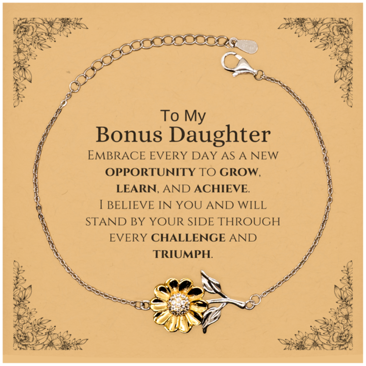 Bonus Daughter Sunflower Bracelet - Inspirational Design | Birthday & Christmas Gift