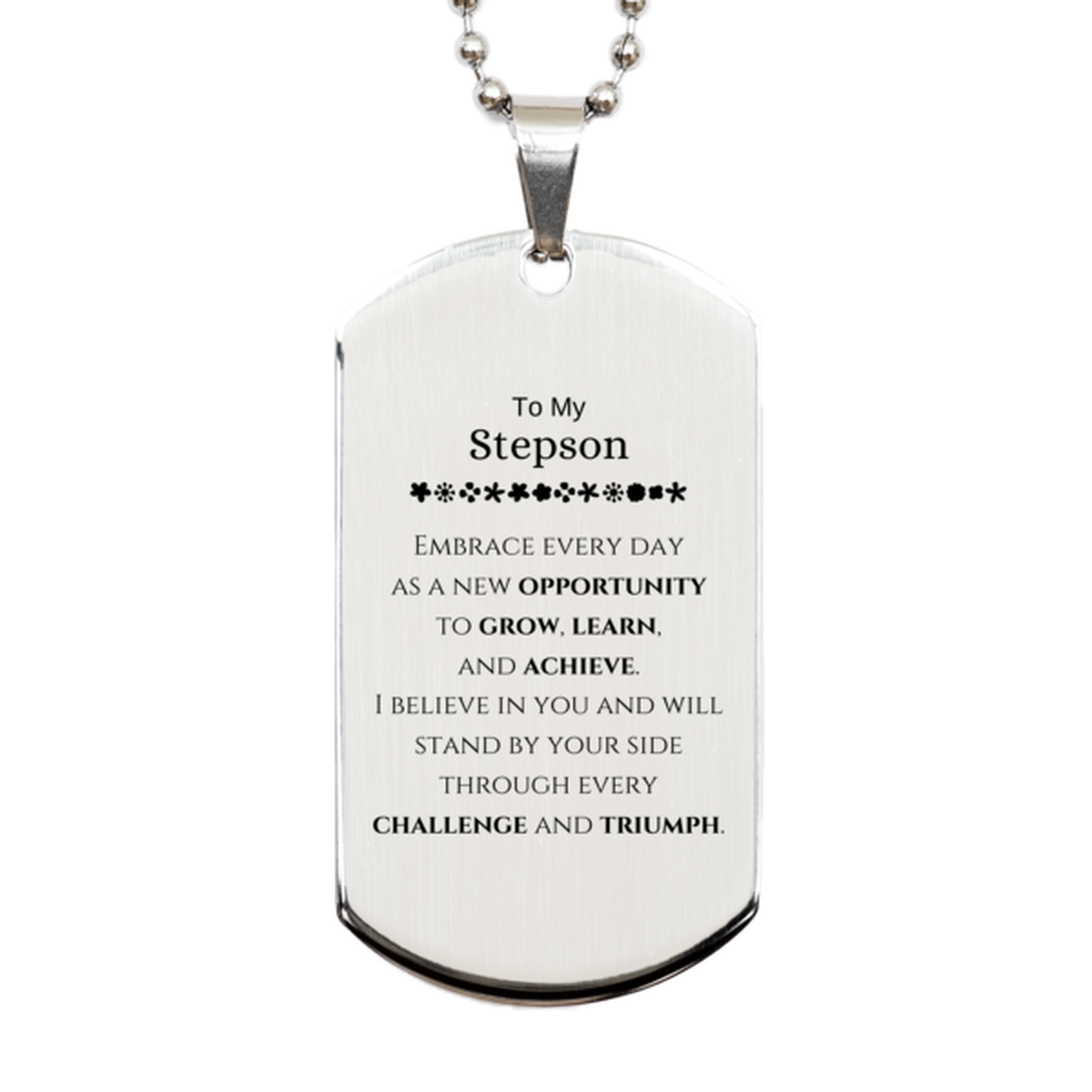 Stepson Inspirational Silver Dog Tag Necklace - I Believe in You | Birthday Christmas Gift