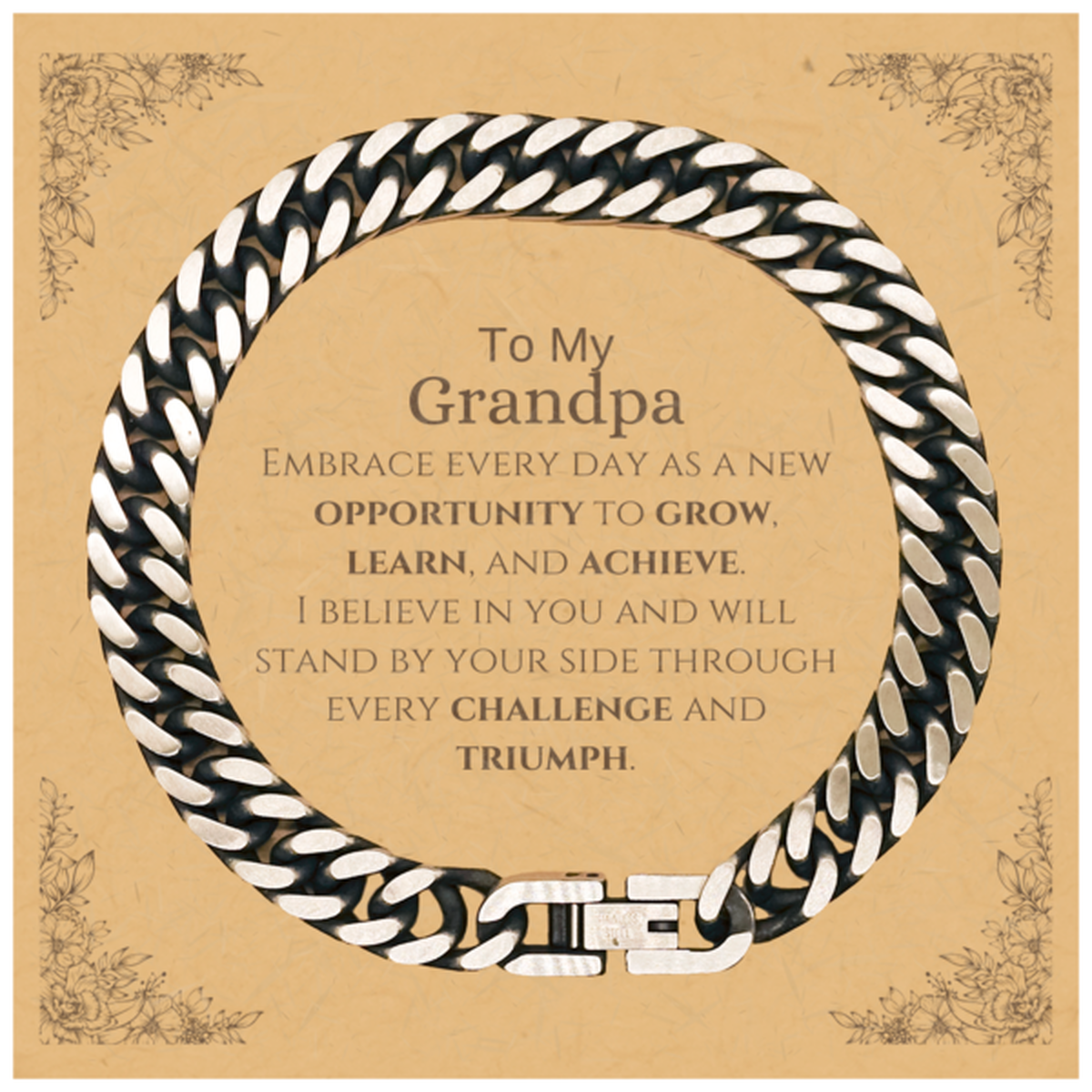 To My Grandpa Gifts, I believe in you and will stand by your side, Inspirational Cuban Link Chain Bracelet For Grandpa, Birthday Christmas Motivational Grandpa Gifts