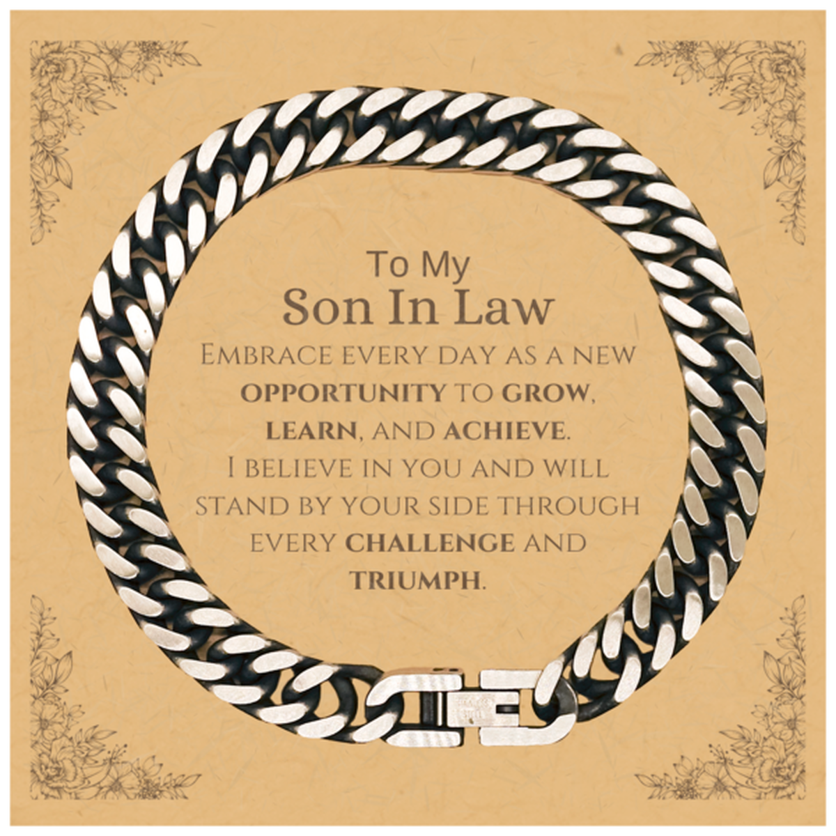 To My Son In Law Gifts, I believe in you and will stand by your side, Inspirational Cuban Link Chain Bracelet For Son In Law, Birthday Christmas Motivational Son In Law Gifts