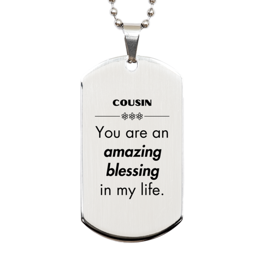 Cousin Silver Dog Tag Necklace - You Are an Amazing Blessing | Birthday & Christmas Gift