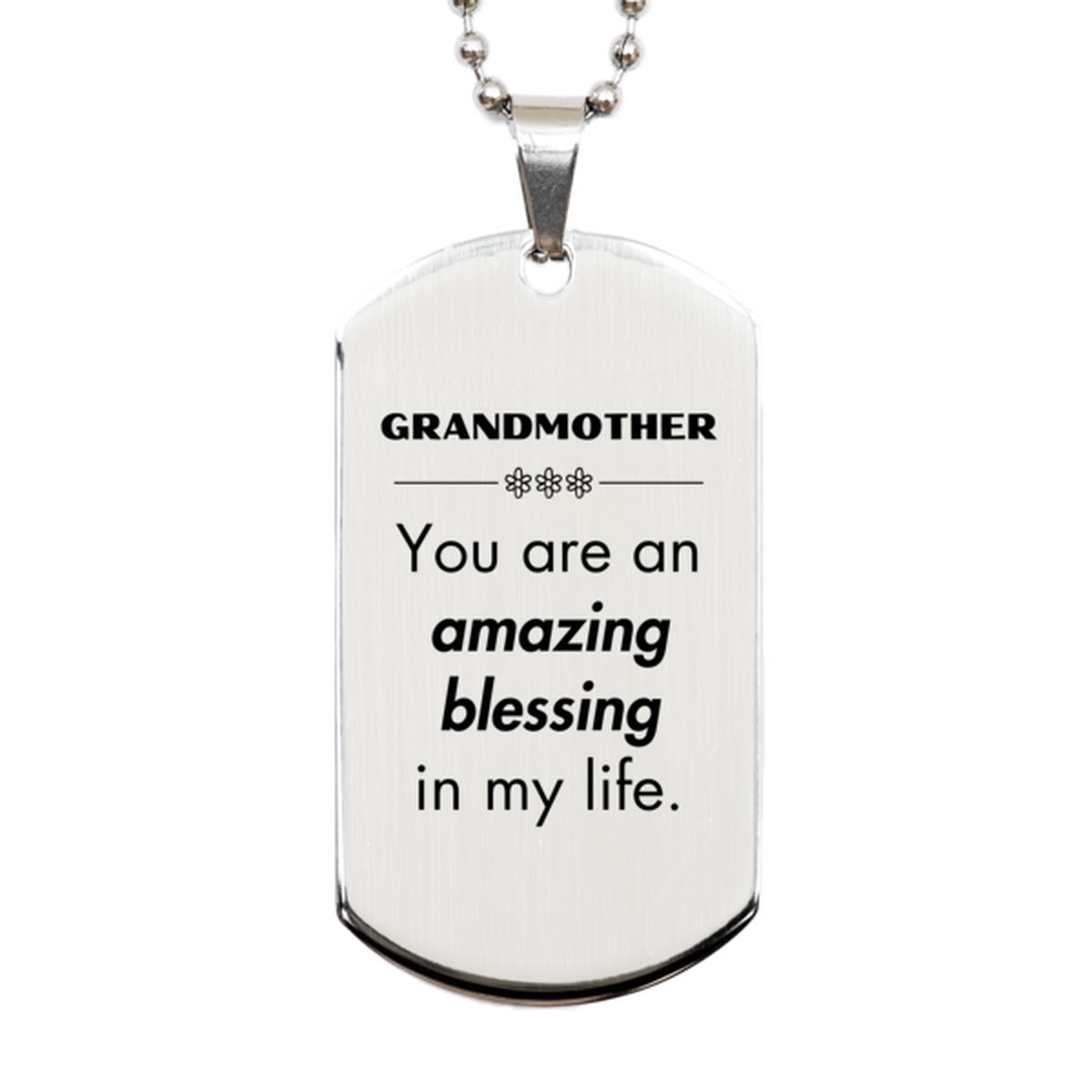 Grandmother Silver Dog Tag Necklace - You are an amazing blessing in my life | Birthday and Christmas Gift