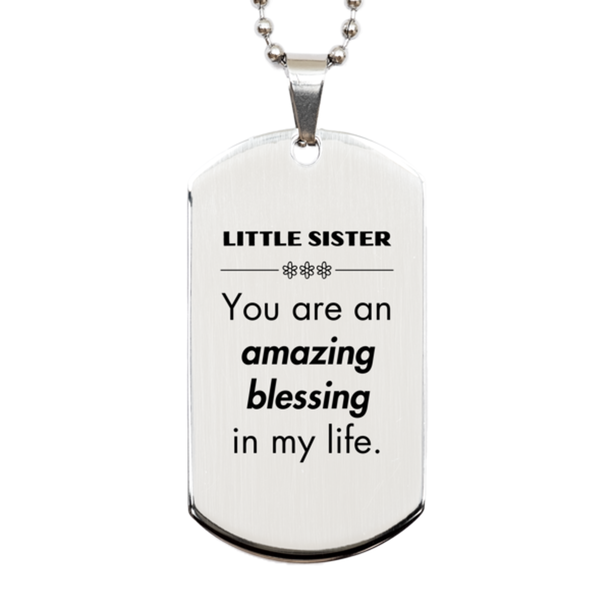 Little Sister Silver Dog Tag Necklace - You are an amazing blessing in my life | Birthday Christmas Gift