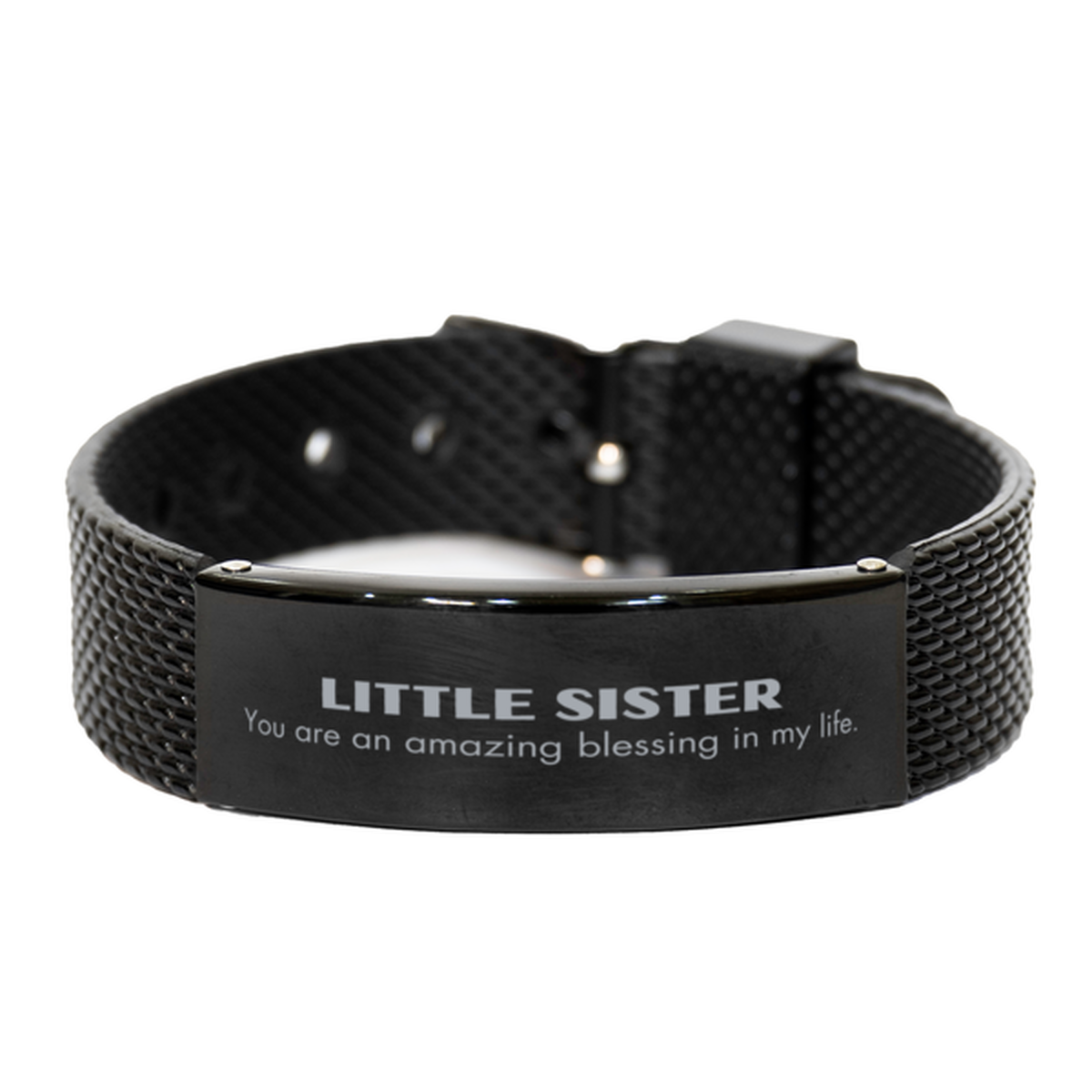 Little Sister Black Shark Mesh Bracelet, You are an amazing blessing in my life, Thank You Gifts For Little Sister, Inspirational Birthday Christmas Unique Gifts For Little Sister