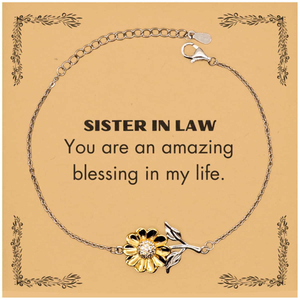 Sister In Law Sunflower Bracelet, You are an amazing blessing in my life, Thank You Gifts For Sister In Law, Inspirational Birthday Christmas Unique Gifts For Sister In Law