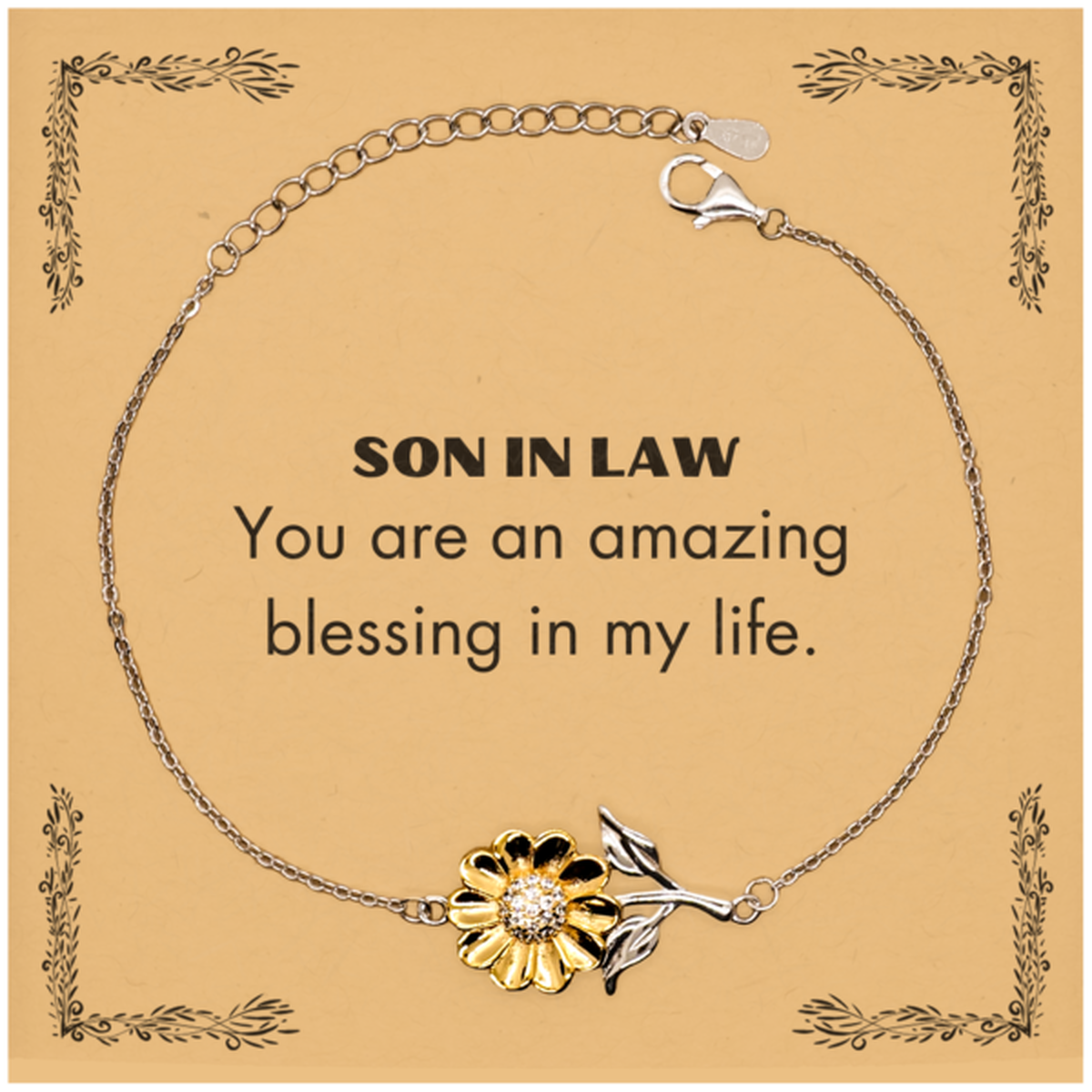 Son In Law Sunflower Bracelet, You are an amazing blessing in my life, Thank You Gifts For Son In Law, Inspirational Birthday Christmas Unique Gifts For Son In Law