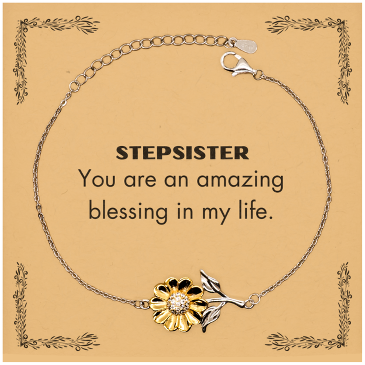Stepsister Sunflower Bracelet, You are an amazing blessing in my life, Thank You Gifts For Stepsister, Inspirational Birthday Christmas Unique Gifts For Stepsister