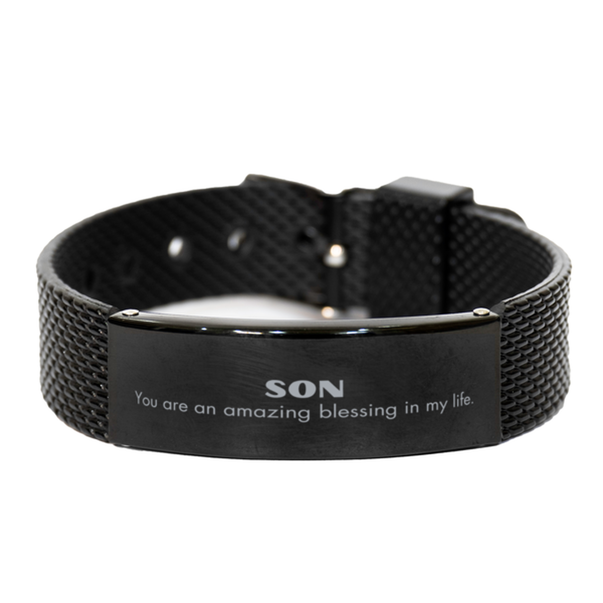 Son Black Shark Mesh Bracelet, You are an amazing blessing in my life, Thank You Gifts For Son, Inspirational Birthday Christmas Unique Gifts For Son