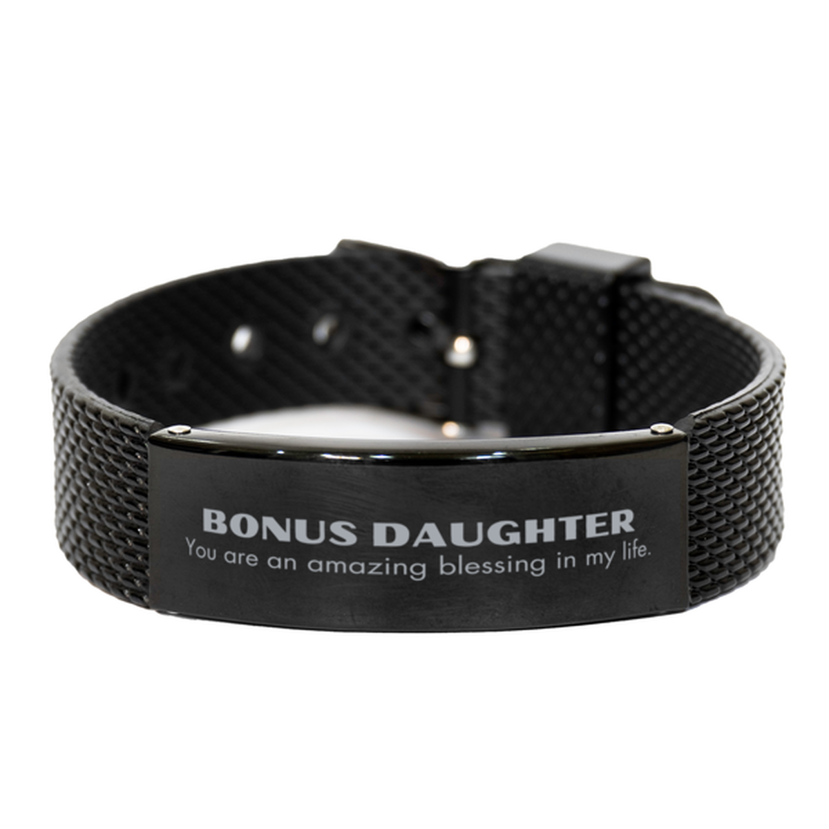 Bonus Daughter Black Shark Mesh Bracelet, You are an amazing blessing in my life, Thank You Gifts For Bonus Daughter, Inspirational Birthday Christmas Unique Gifts For Bonus Daughter