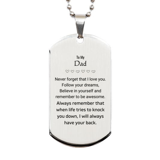 Dad Silver Dog Tag Necklace - Follow Your Dreams | Birthday Christmas Gift