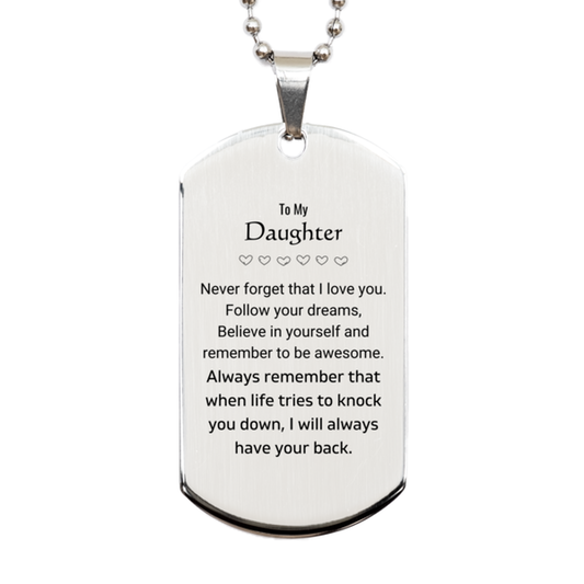 Daughter Silver Dog Tag Necklace - Follow Your Dreams | Birthday Christmas Gift