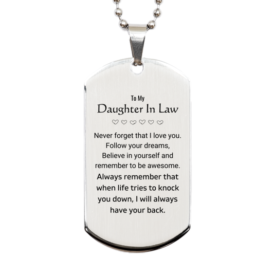 Daughter In Law Silver Dog Tag Necklace - Follow Your Dreams | Birthday & Christmas Gift