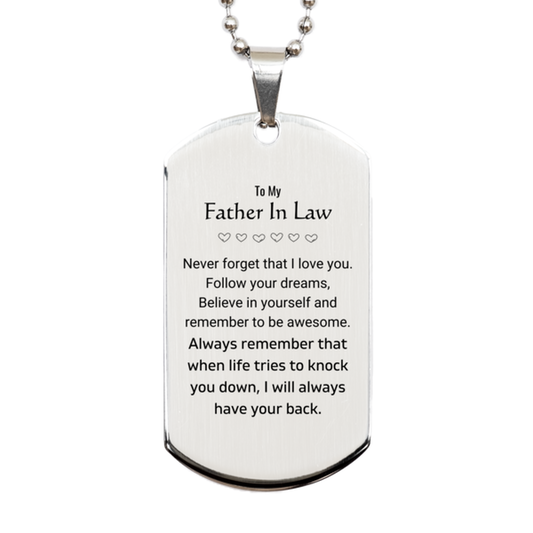 Father In Law Silver Dog Tag Necklace - Follow Your Dreams | Unique Birthday Gift