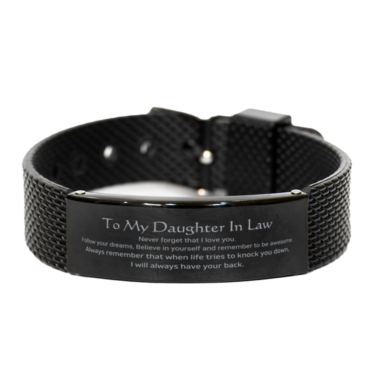 Inspirational Gifts for Daughter In Law, Follow your dreams, Believe in yourself, Daughter In Law Black Shark Mesh Bracelet, Birthday Christmas Unique Gifts For Daughter In Law