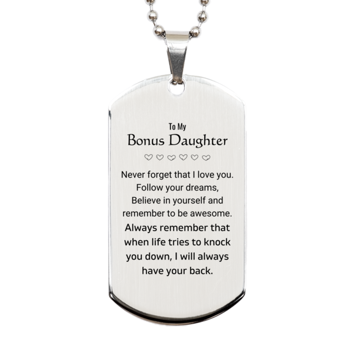 Bonus Daughter Silver Dog Tag Necklace - Follow Your Dreams | Birthday Christmas Gift