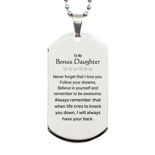 Bonus Daughter Silver Dog Tag Necklace - Follow Your Dreams | Birthday Christmas Gift